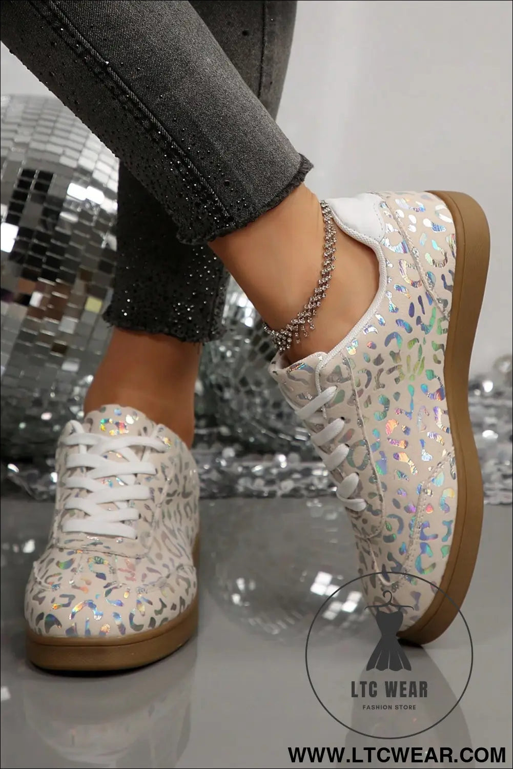 White shiny leopard print training shoes - womens shoes