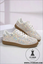 White shiny leopard print training shoes - womens shoes