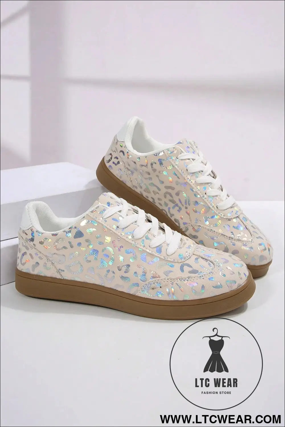 White shiny leopard print training shoes - womens shoes