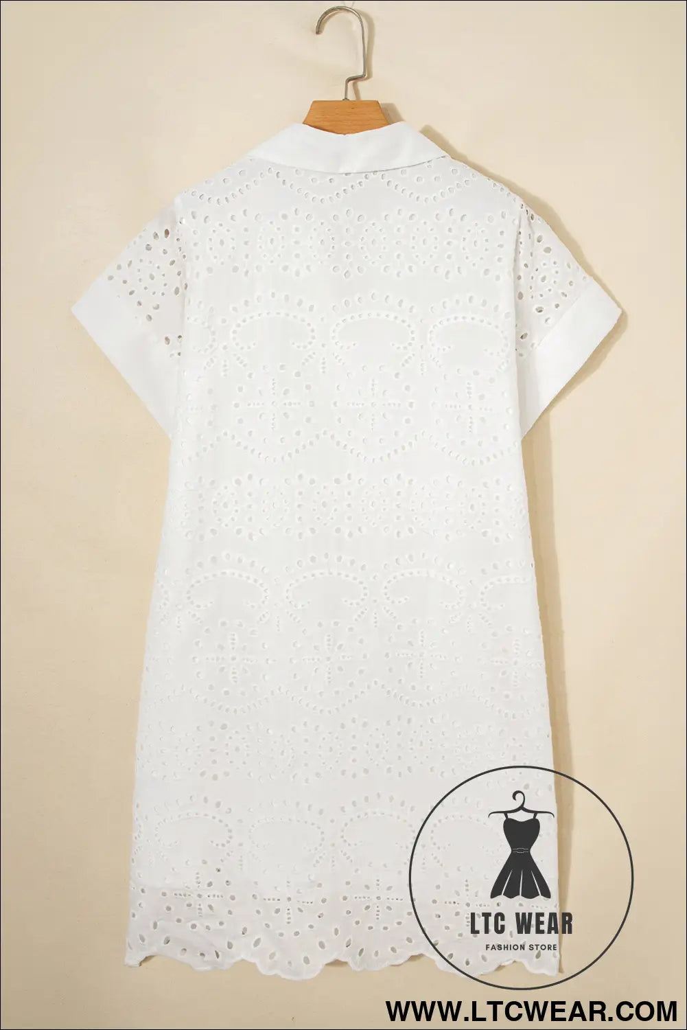 White Solid Color Eyelet Embroidered T Shirt Mini Dress - L.T.C Wear Online Fashion Store
