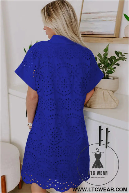 White Solid Color Eyelet Embroidered T Shirt Mini Dress - L.T.C Wear Online Fashion Store