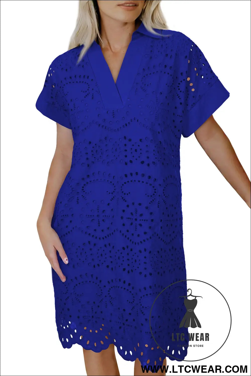 White Solid Color Eyelet Embroidered T Shirt Mini Dress - L.T.C Wear Online Fashion Store
