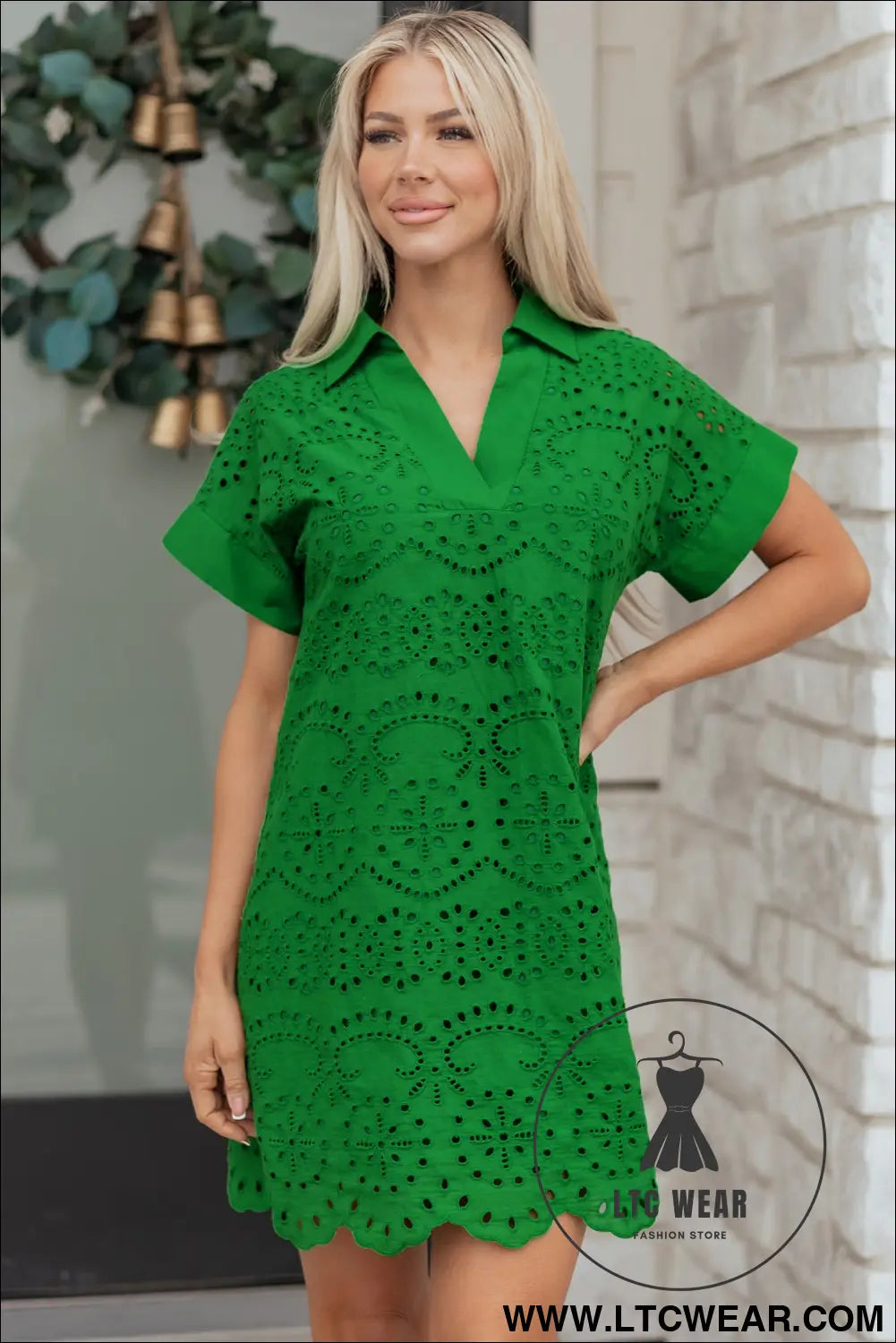 White Solid Color Eyelet Embroidered T Shirt Mini Dress - L.T.C Wear Online Fashion Store