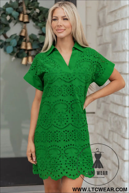 White Solid Color Eyelet Embroidered T Shirt Mini Dress - L.T.C Wear Online Fashion Store