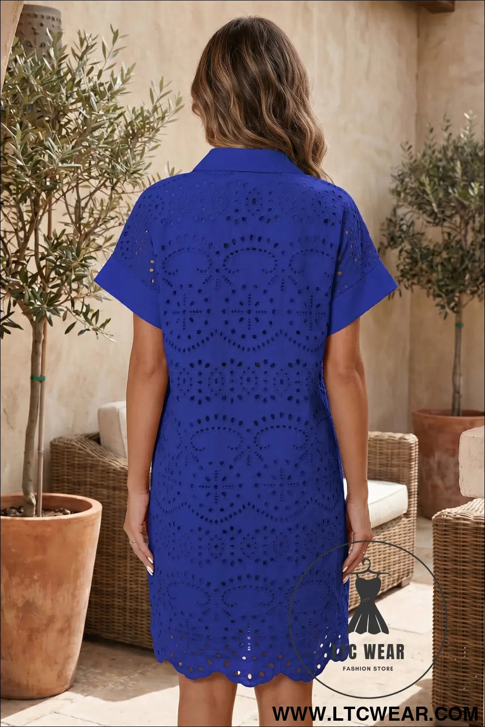 White Solid Color Eyelet Embroidered T Shirt Mini Dress - L.T.C Wear Online Fashion Store