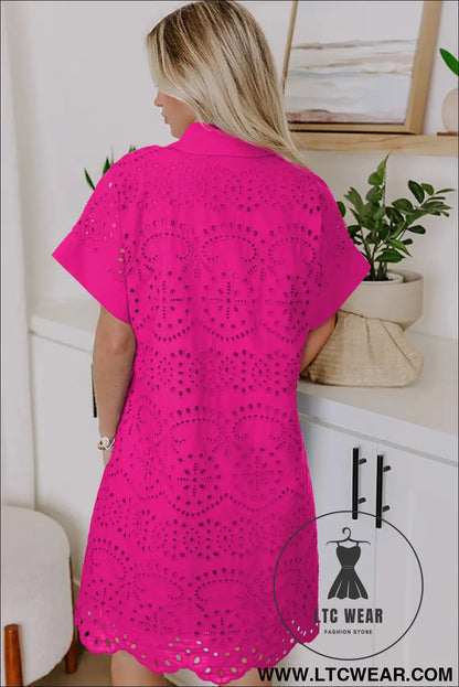 White Solid Color Eyelet Embroidered T Shirt Mini Dress - L.T.C Wear Online Fashion Store