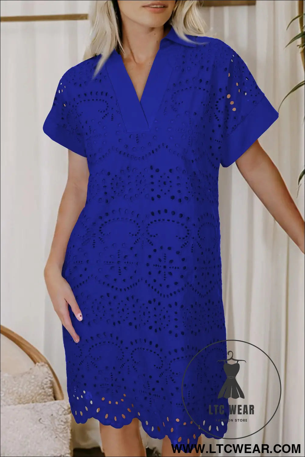 White Solid Color Eyelet Embroidered T Shirt Mini Dress - L.T.C Wear Online Fashion Store