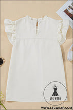 White solid color ruffle trim waffle textured blouse - 15%