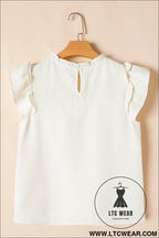 White solid color ruffle trim waffle textured blouse - 15%