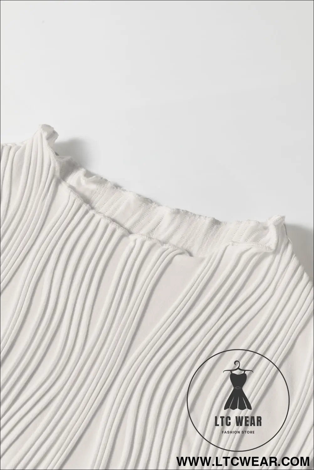 White Solid Color Wavy Textured Round Neck Tank Top - L.T.C Wear Online Fashion Store