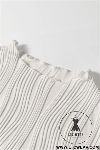 White Solid Color Wavy Textured Round Neck Tank Top - L.T.C Wear Online Fashion Store