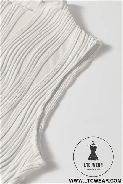 White Solid Color Wavy Textured Round Neck Tank Top - L.T.C Wear Online Fashion Store