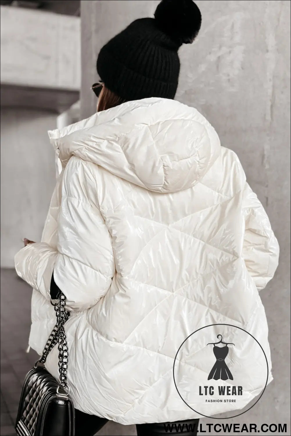 White solid quilted hooded zip up puffer coat - 20%
