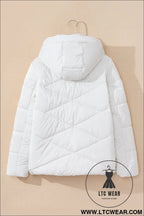 White solid quilted hooded zip up puffer coat - 20%