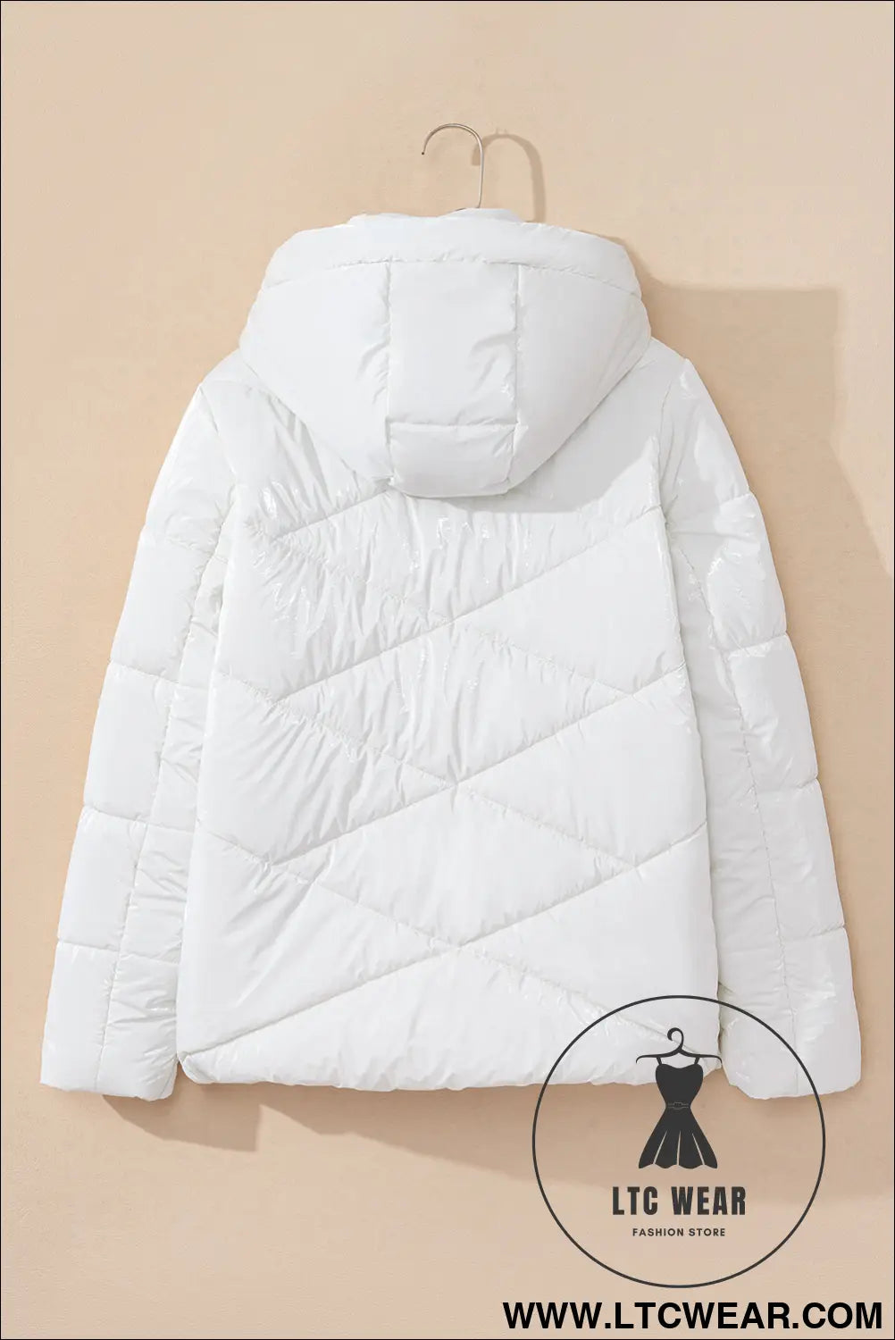 White solid quilted hooded zip up puffer coat - 20%
