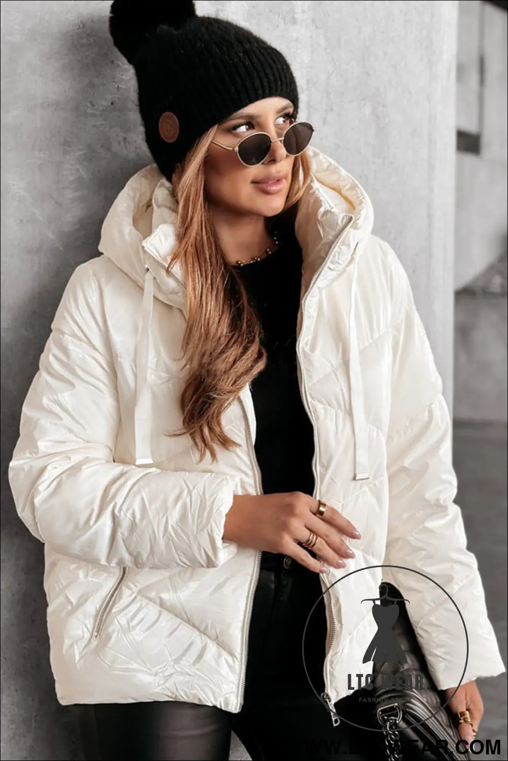 White solid quilted hooded zip up puffer coat - 20%