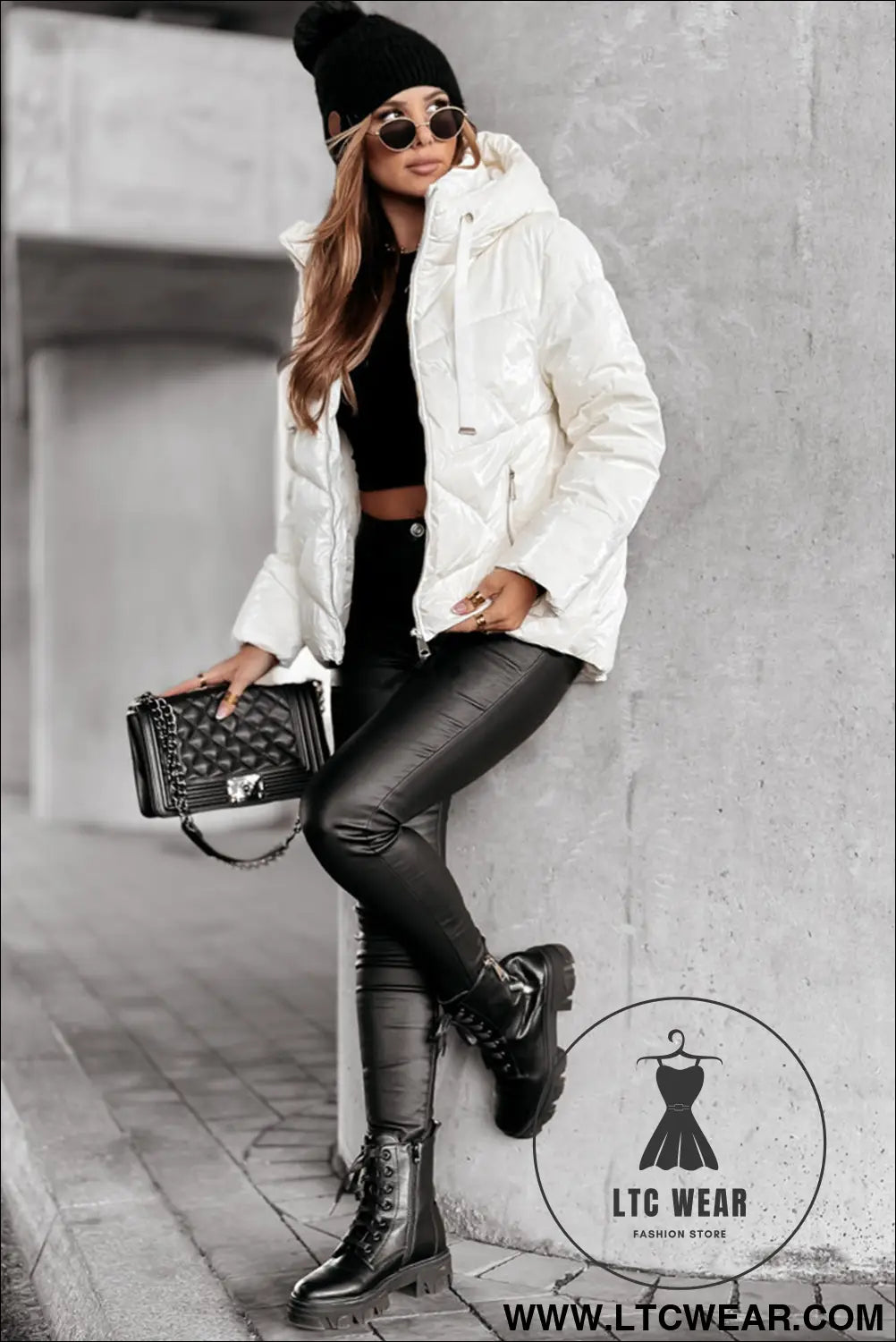 White solid quilted hooded zip up puffer coat - 20%