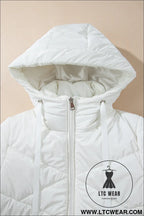 White solid quilted hooded zip up puffer coat - 20%