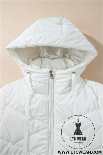 White solid quilted hooded zip up puffer coat - 20%