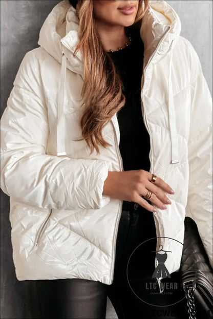 White solid quilted hooded zip up puffer coat - white / 2xl / 100% polyamide - 20%