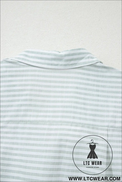 White Stripe Collared V Neck Chest Pocket Long Sleeve Beach Cover up - L.T.C Wear Online Fashion Store