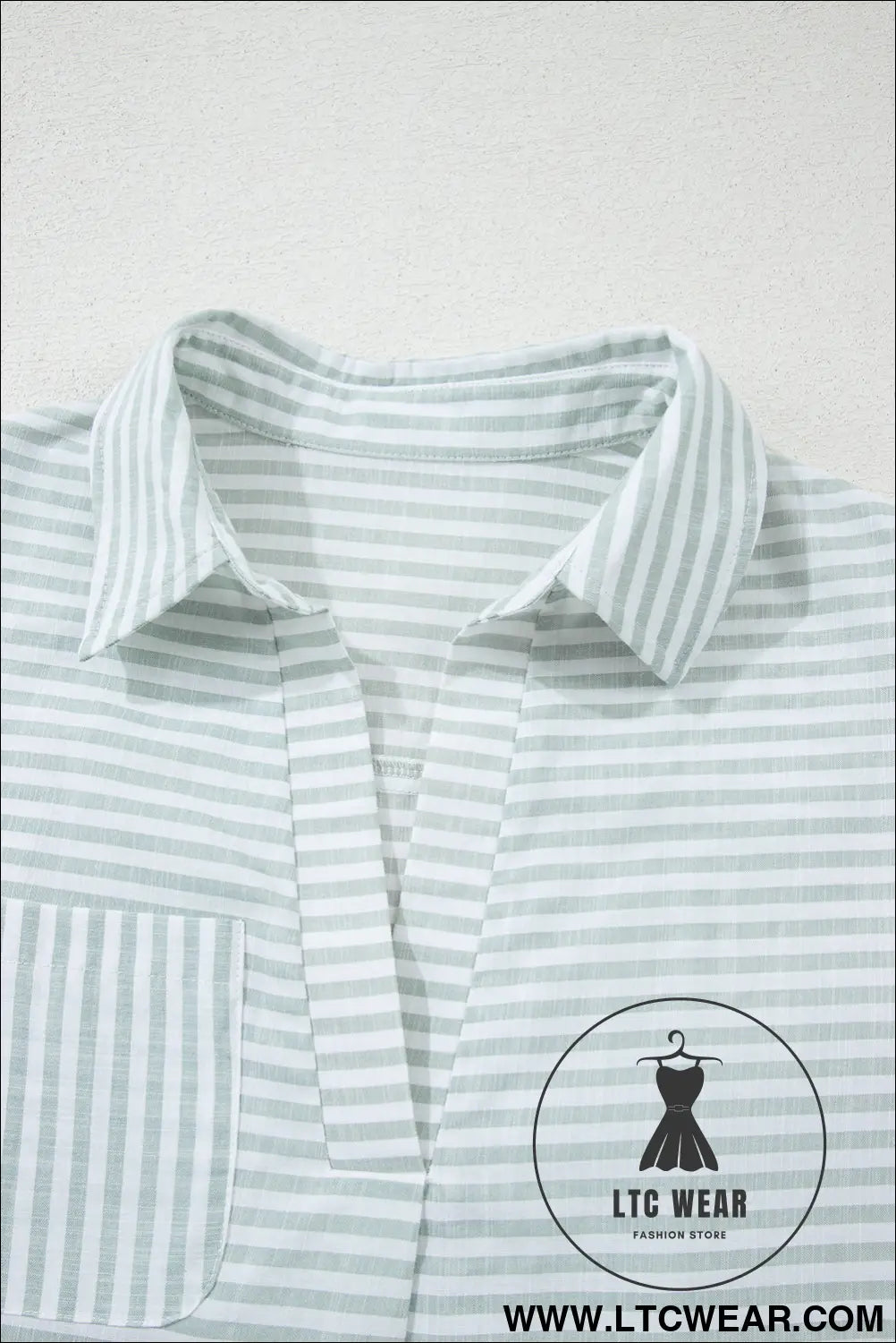 White Stripe Collared V Neck Chest Pocket Long Sleeve Beach Cover up - L.T.C Wear Online Fashion Store