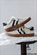 White striped lace up flat sneakers - white / 35 / 100% polyester + 100% tpr - womens shoes