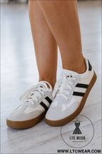 White striped lace up flat sneakers - womens shoes