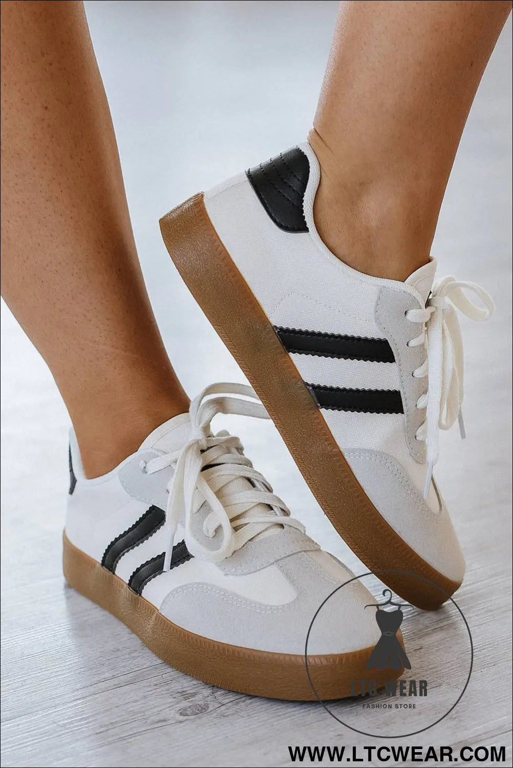 White striped lace up flat sneakers - womens shoes