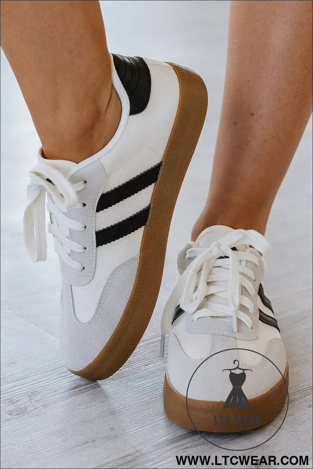 White striped lace up flat sneakers - womens shoes