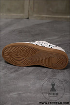 White suede leopard color block trim lace-up casual shoes - womens shoes