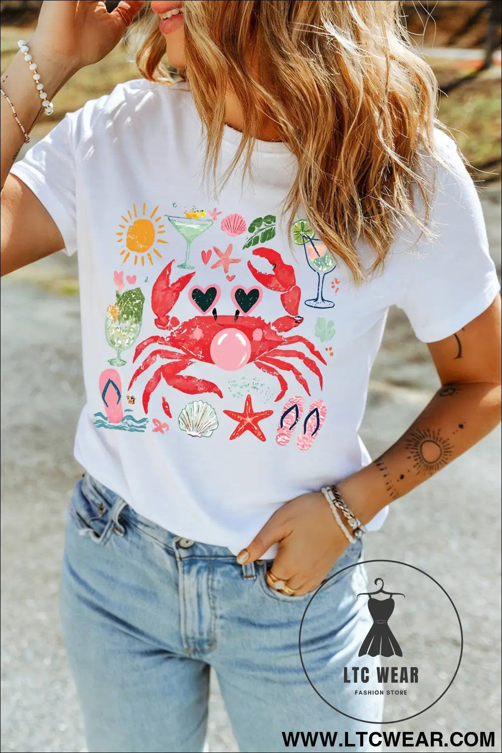 White summer vacation crab graphic tee - graphic tees