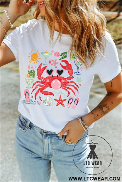 White summer vacation crab graphic tee - graphic tees