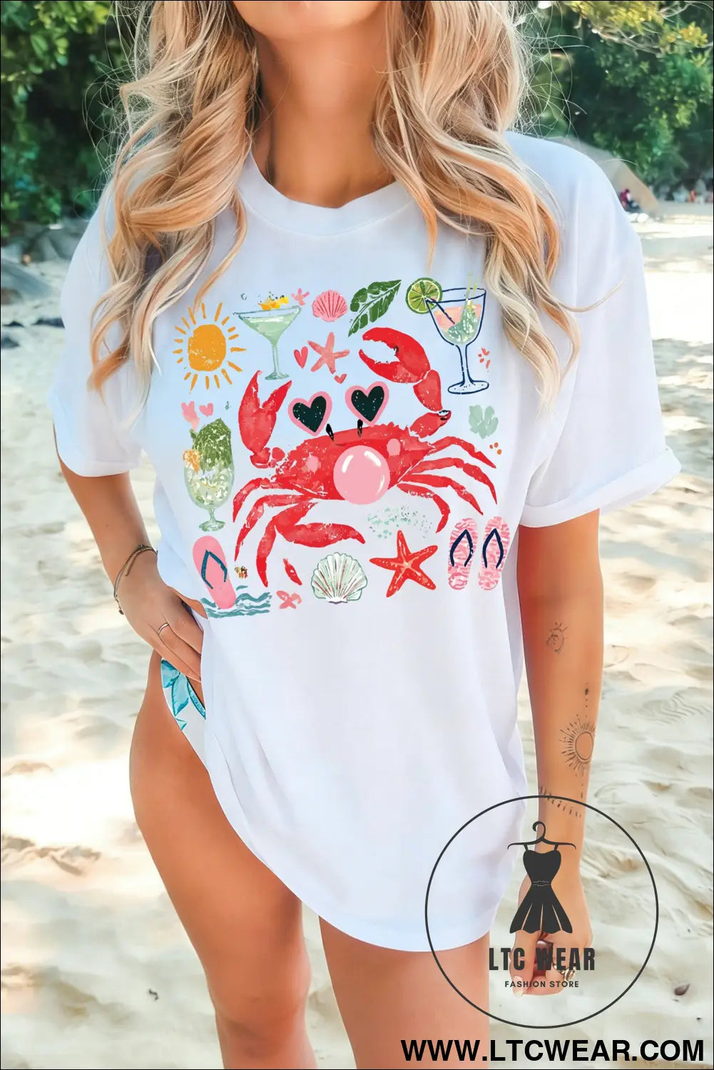 White summer vacation crab graphic tee - graphic tees