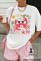 White summer vacation crab graphic tee - graphic tees