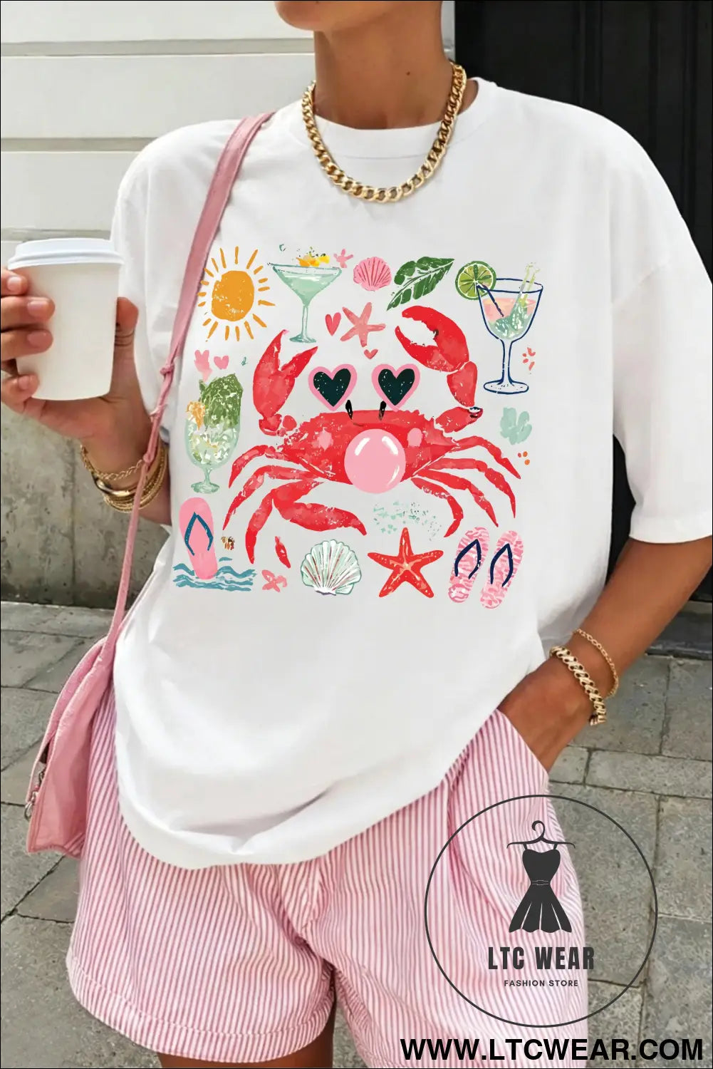 White summer vacation crab graphic tee - graphic tees