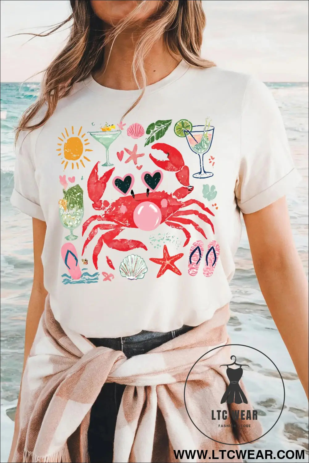 White summer vacation crab graphic tee - graphic tees