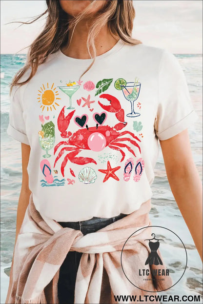 White summer vacation crab graphic tee - graphic tees