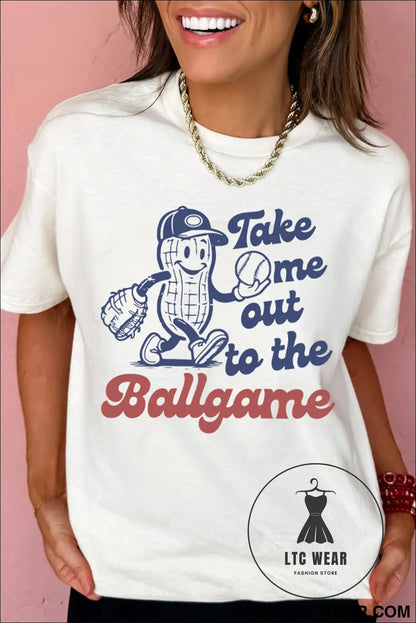 White take me out to the ballgame casual tee - graphic tees