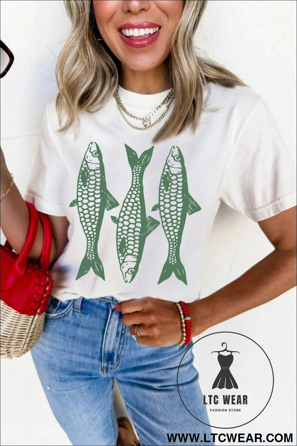 White unique fish graphic casual round neck tee - graphic tees