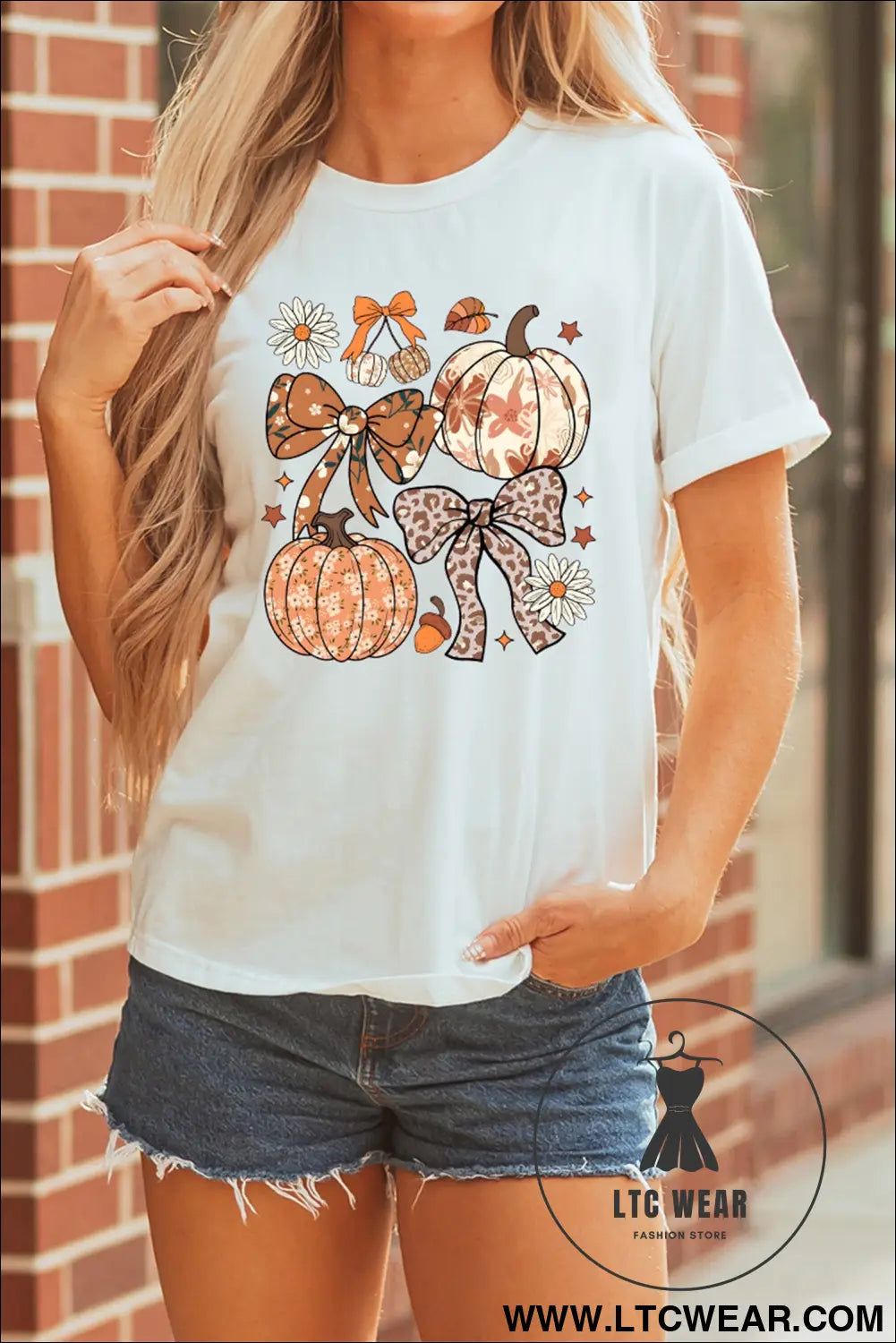 White unique leopard bow pumpkin graphic t shirt - graphic tees