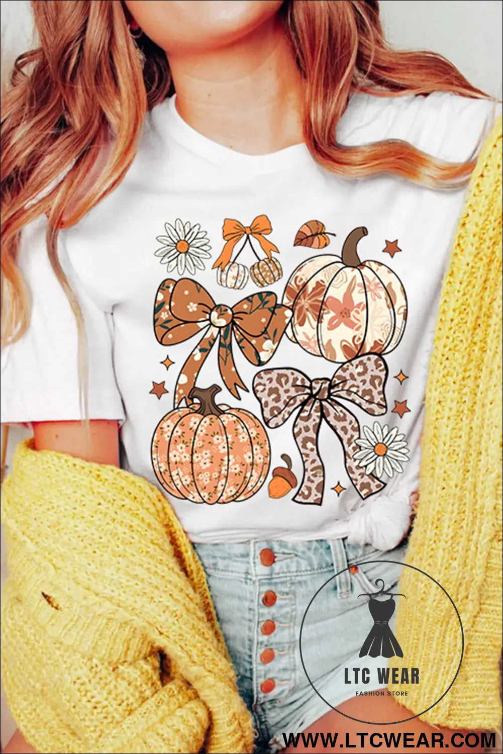 White unique leopard bow pumpkin graphic t shirt - graphic tees