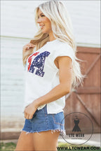 White usa color block letter printed dolman tee - tops & tees