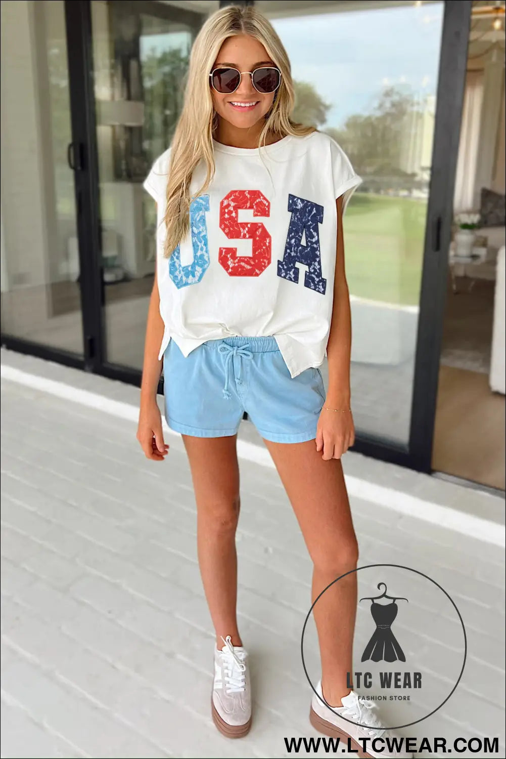 White usa color block letter printed dolman tee - tops & tees