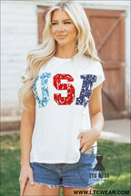 White usa color block letter printed dolman tee - tops & tees