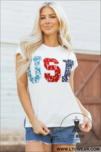 White usa color block letter printed dolman tee - tops & tees