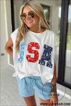 White usa color block letter printed dolman tee - tops & tees