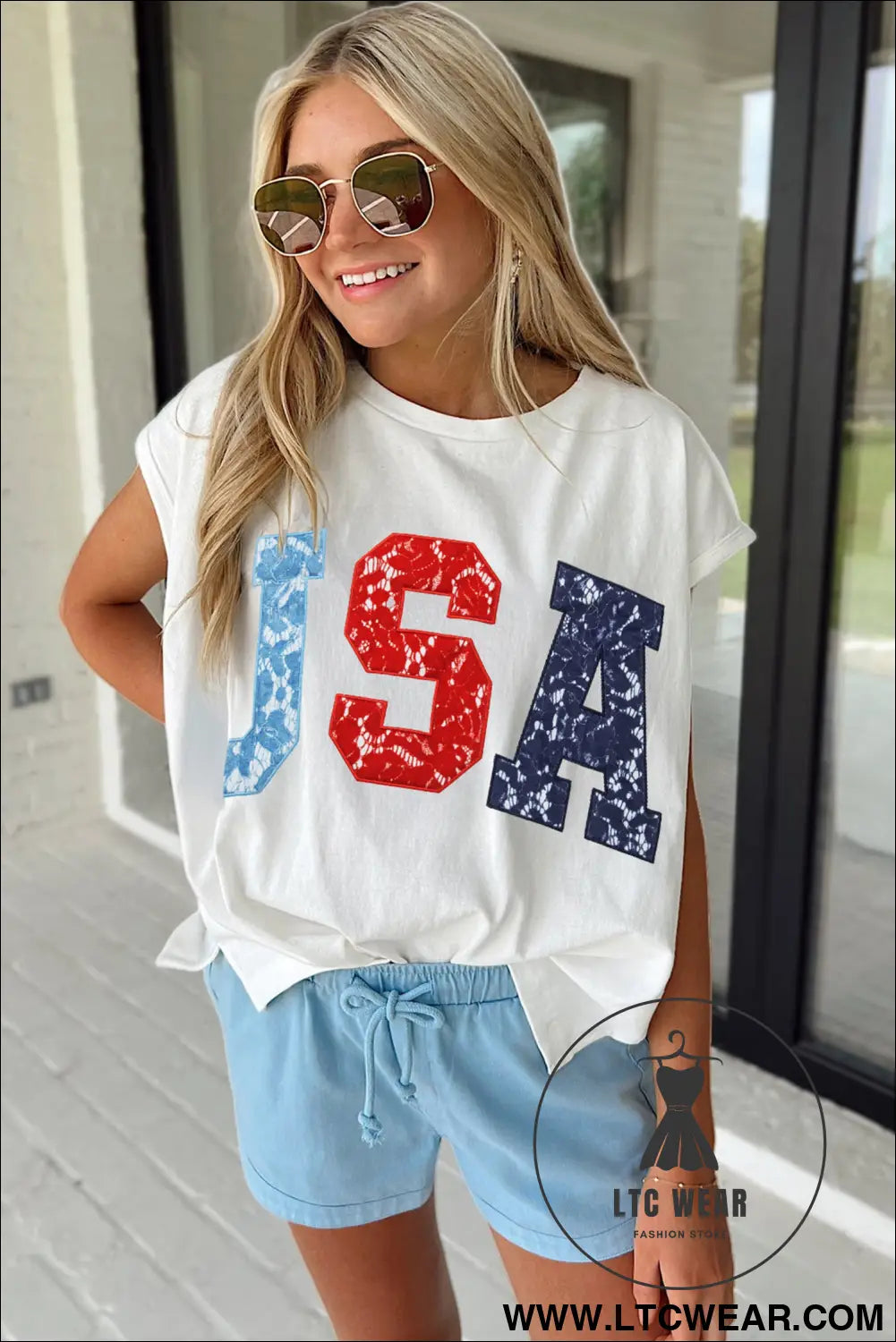 White usa color block letter printed dolman tee - tops & tees