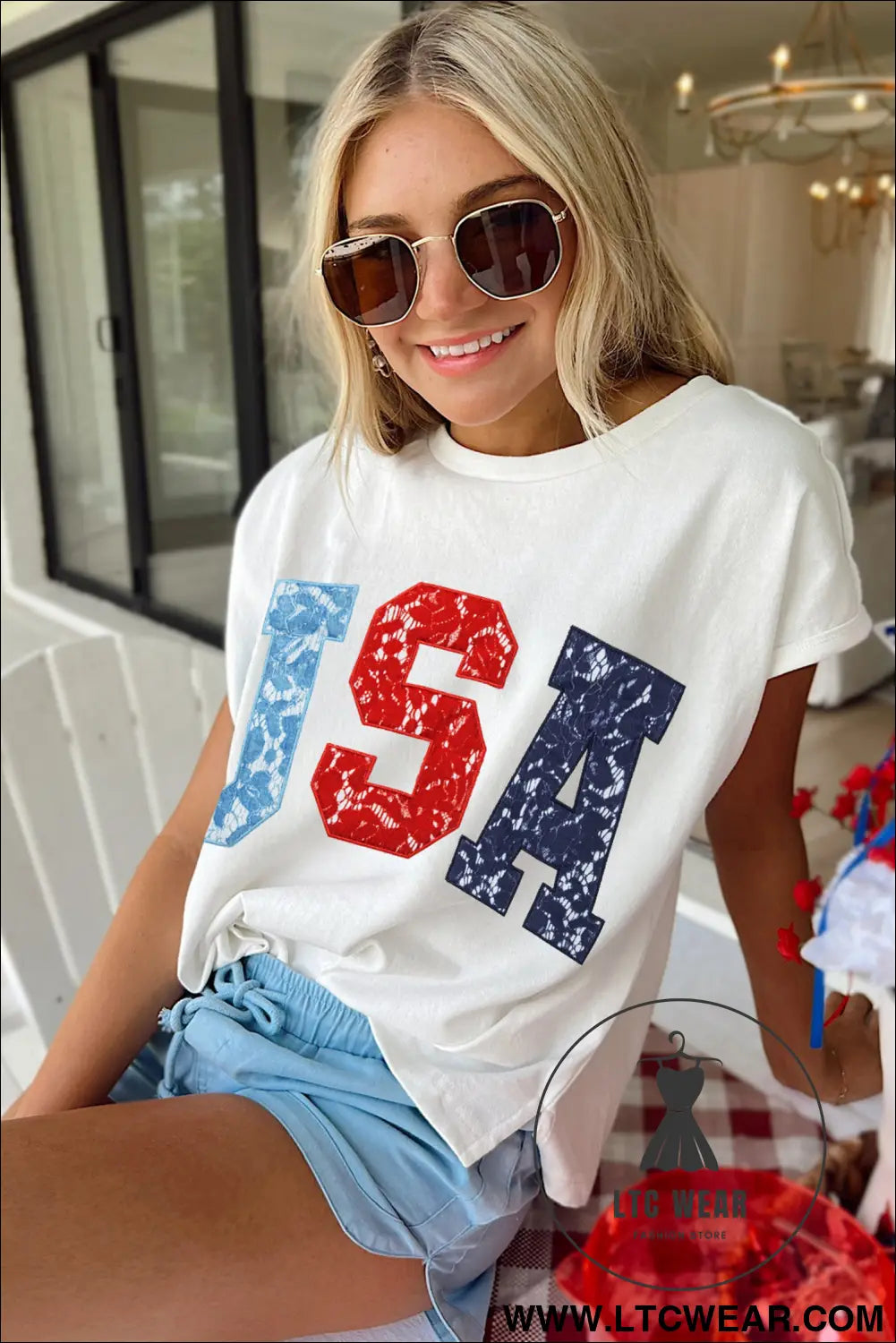 White usa color block letter printed dolman tee - tops & tees