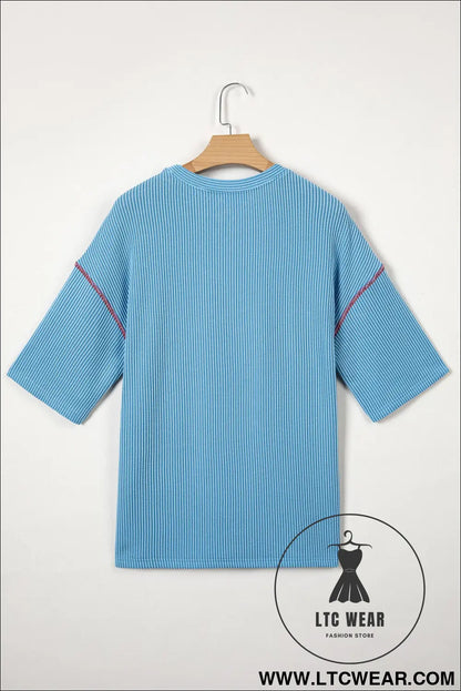 White USA Graphic Half Sleeve Loose Ribbed Top - L.T.C Wear Online Fashion Store